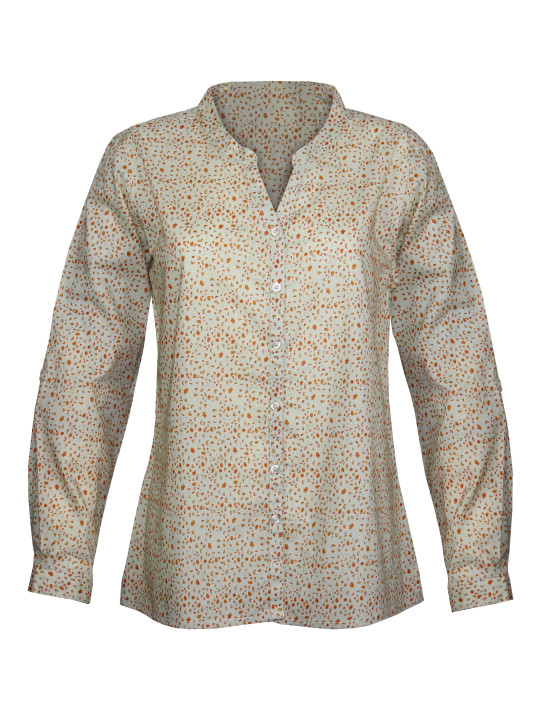 Chemisier coton femme beige/orange – Motifs, manches retroussables