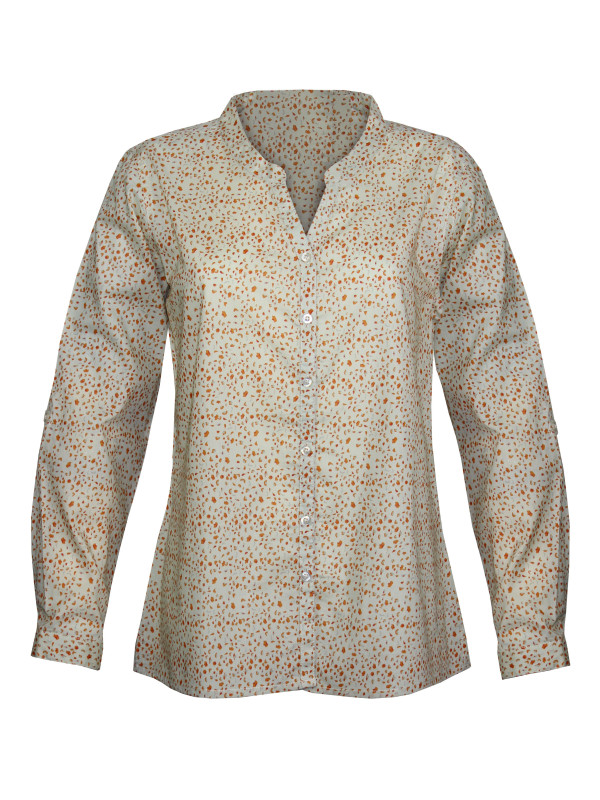 Chemisier coton femme beige/orange – Motifs, manches retroussables