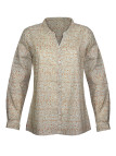 Chemisier coton femme beige/orange – Motifs, manches retroussables