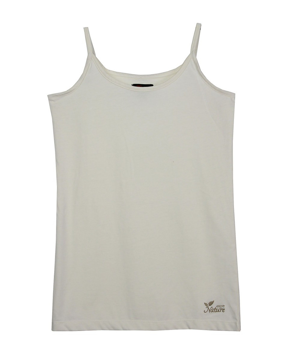 Top écru coton à fines bretelles – Jersey avec broderie femme