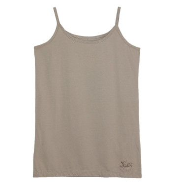 Top beige femme fines bretelles coton broderie chic