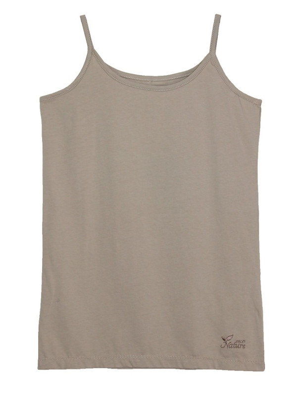 Top beige femme fines bretelles coton broderie chic