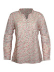 Chemisier coton beige/corail – Motifs, col rond, manches longues