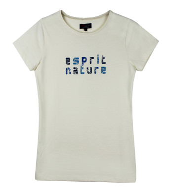 Tee-shirt blanc LISBONNE3 col rond sérigraphie coton femme