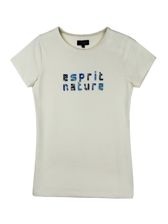 Tee-shirt blanc LISBONNE3 col rond sérigraphie coton femme