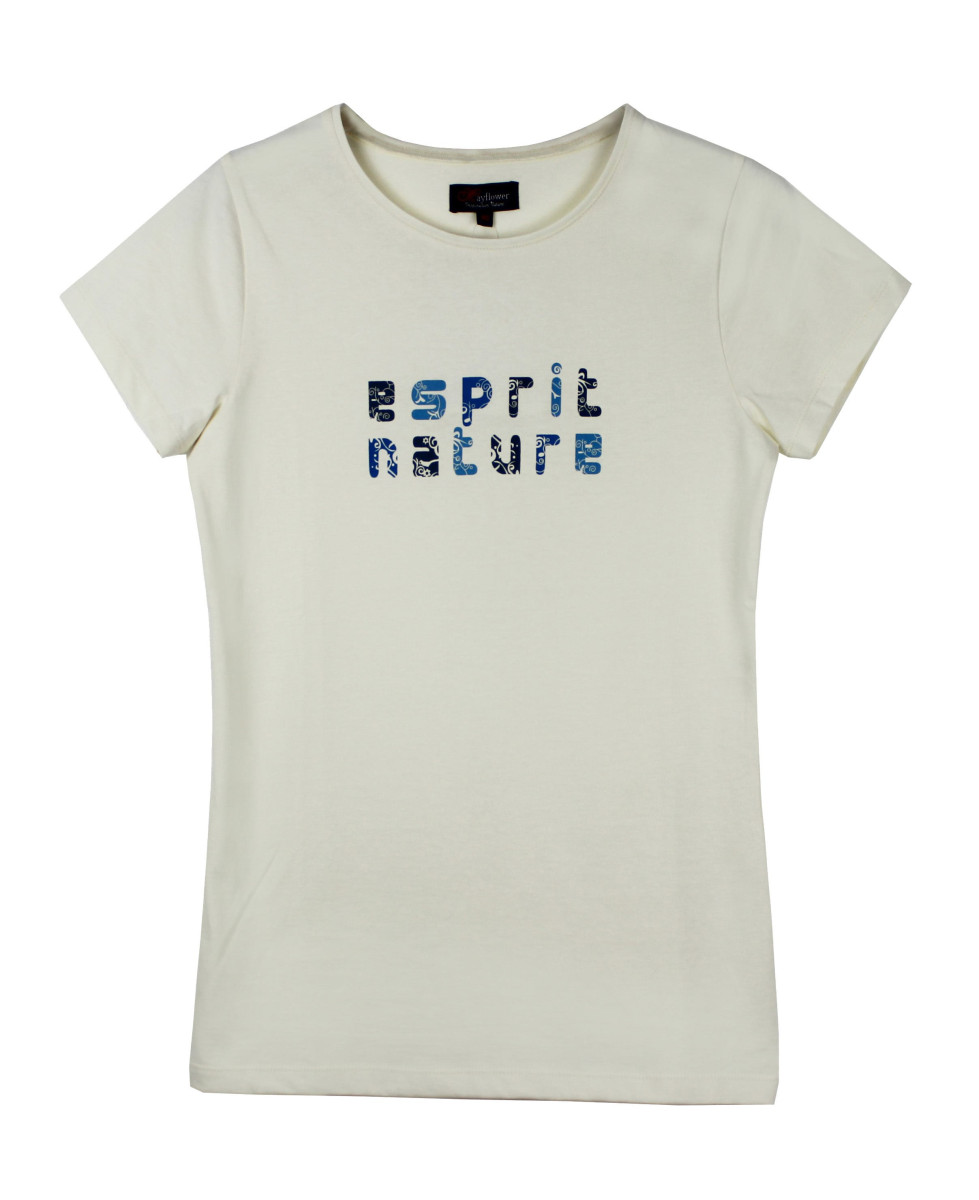 Tee-shirt blanc LISBONNE3 col rond sérigraphie coton femme