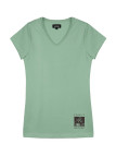 Tee-shirt vert LOANA1 col V sérigraphie coton femme