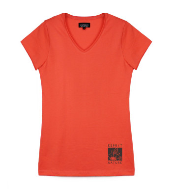 Tee-shirt orange LOANA2 col V sérigraphie coton femme