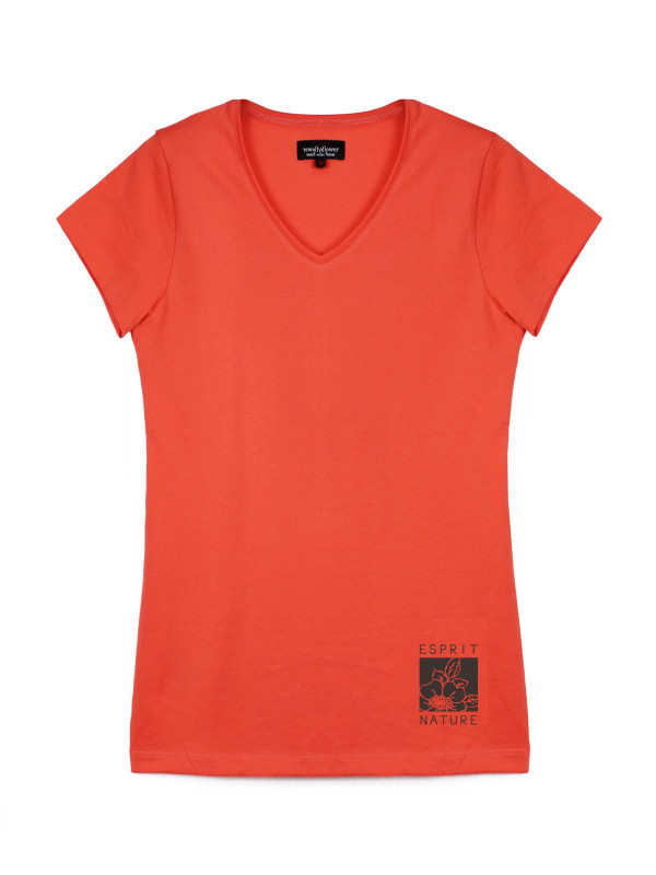 Tee-shirt orange LOANA2 col V sérigraphie coton femme