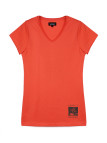 Tee-shirt orange LOANA2 col V sérigraphie coton femme