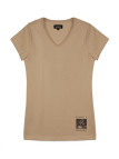 Tee-shirt beige LOANA3 col V sérigraphie coton femme