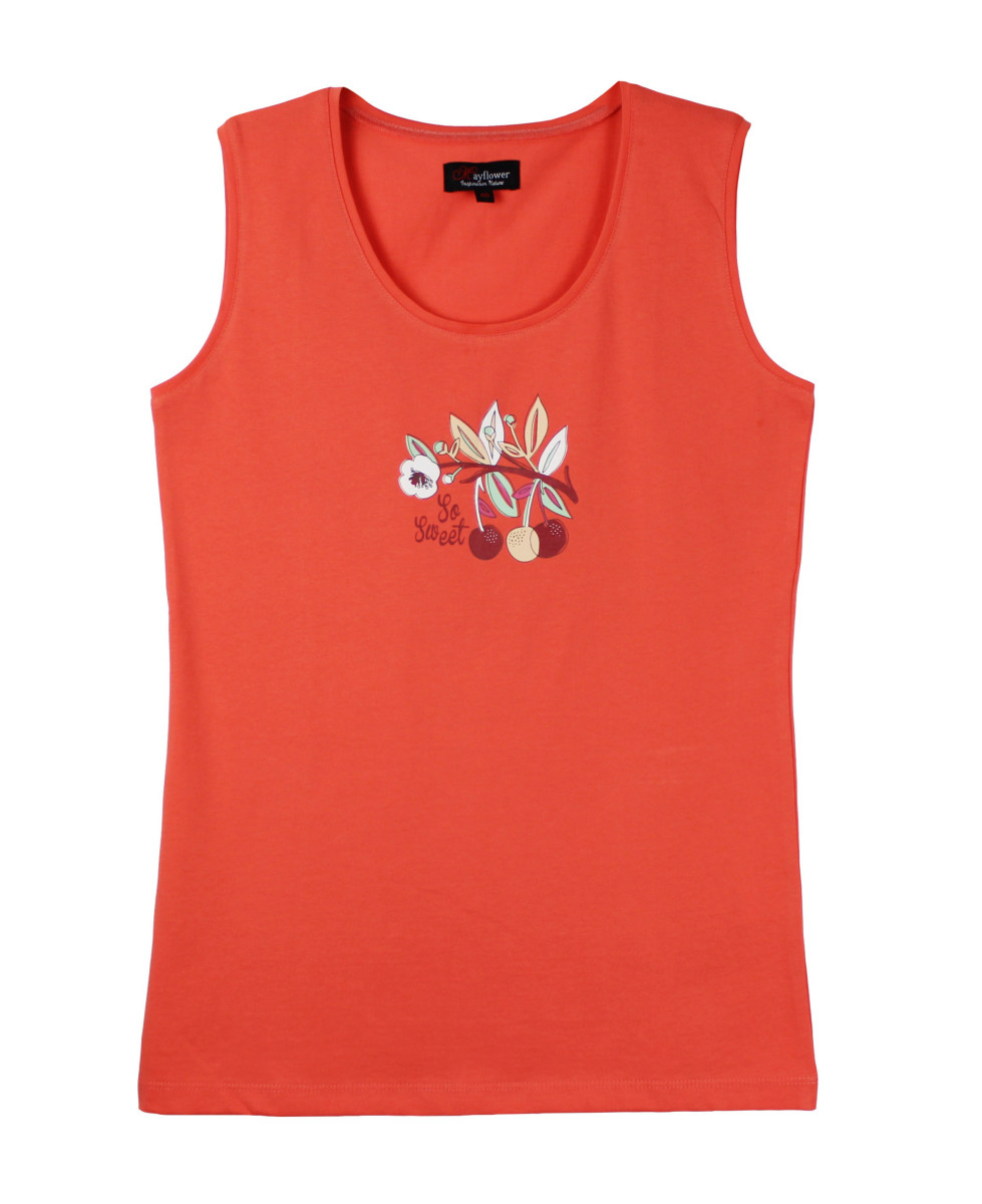 Débardeur corail femme coton – Sérigraphie tendance été