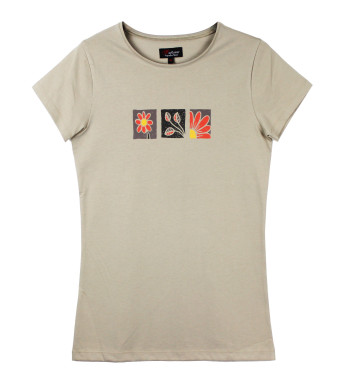 Tee-shirt beige LORENA1 col rond sérigraphie coton femme