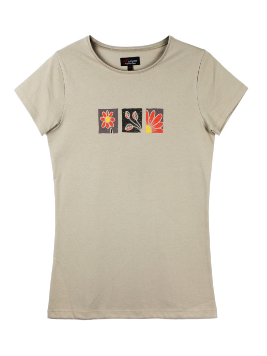 Tee-shirt beige LORENA1 col rond sérigraphie coton femme
