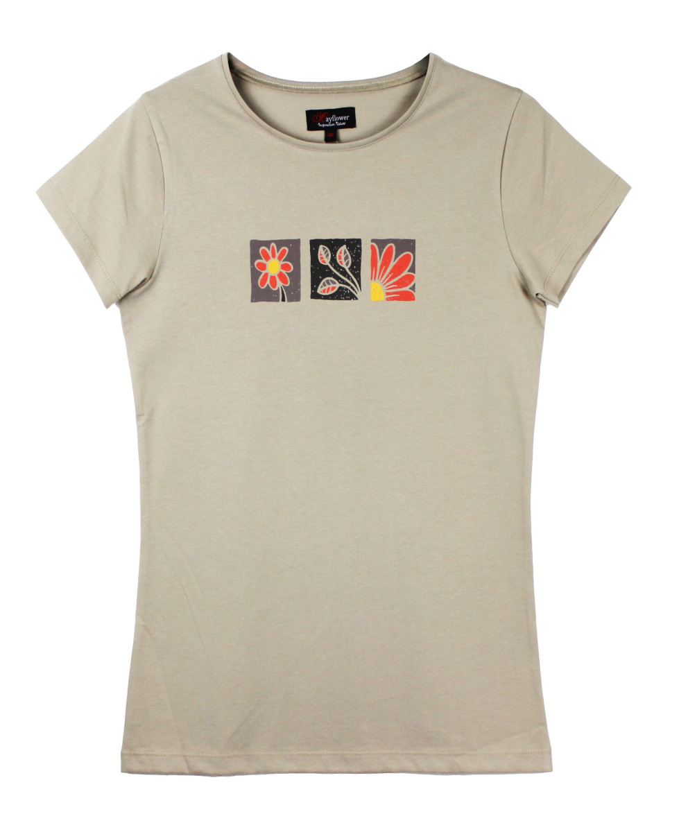 Tee-shirt beige LORENA1 col rond sérigraphie coton femme