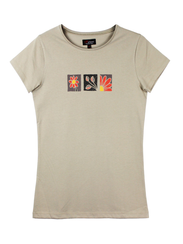 Tee-shirt beige LORENA1 col rond sérigraphie coton femme