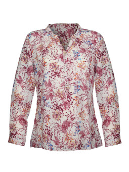 Chemisier fleuri beige/orange polyester – Col rond, manches longues