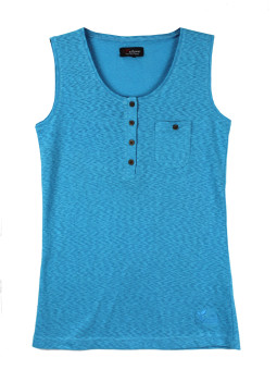 Débardeur bleu coton femme – Patte boutonnée, boutons coconut