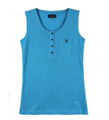 Débardeur bleu coton femme – Patte boutonnée, boutons coconut