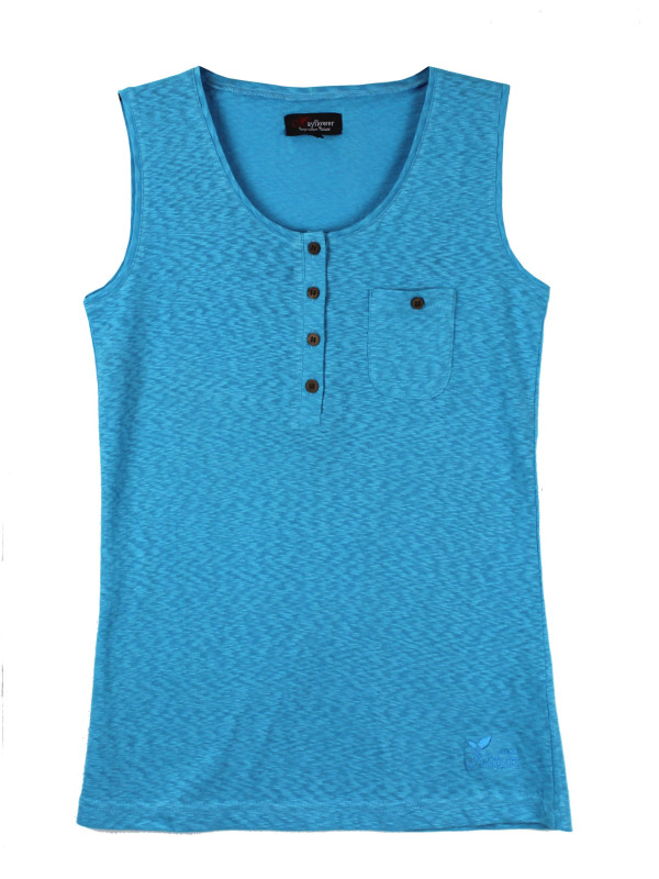 Débardeur bleu coton femme – Patte boutonnée, boutons coconut