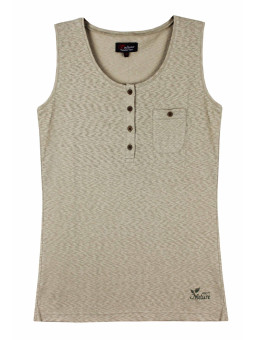 Débardeur beige coton femme – Patte boutonnée, boutons coconut