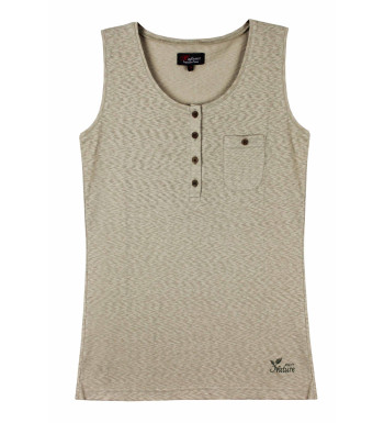 Débardeur beige coton femme – Patte boutonnée, boutons coconut