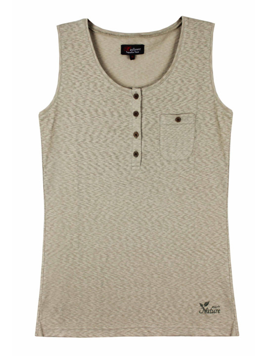 Débardeur beige coton femme – Patte boutonnée, boutons coconut