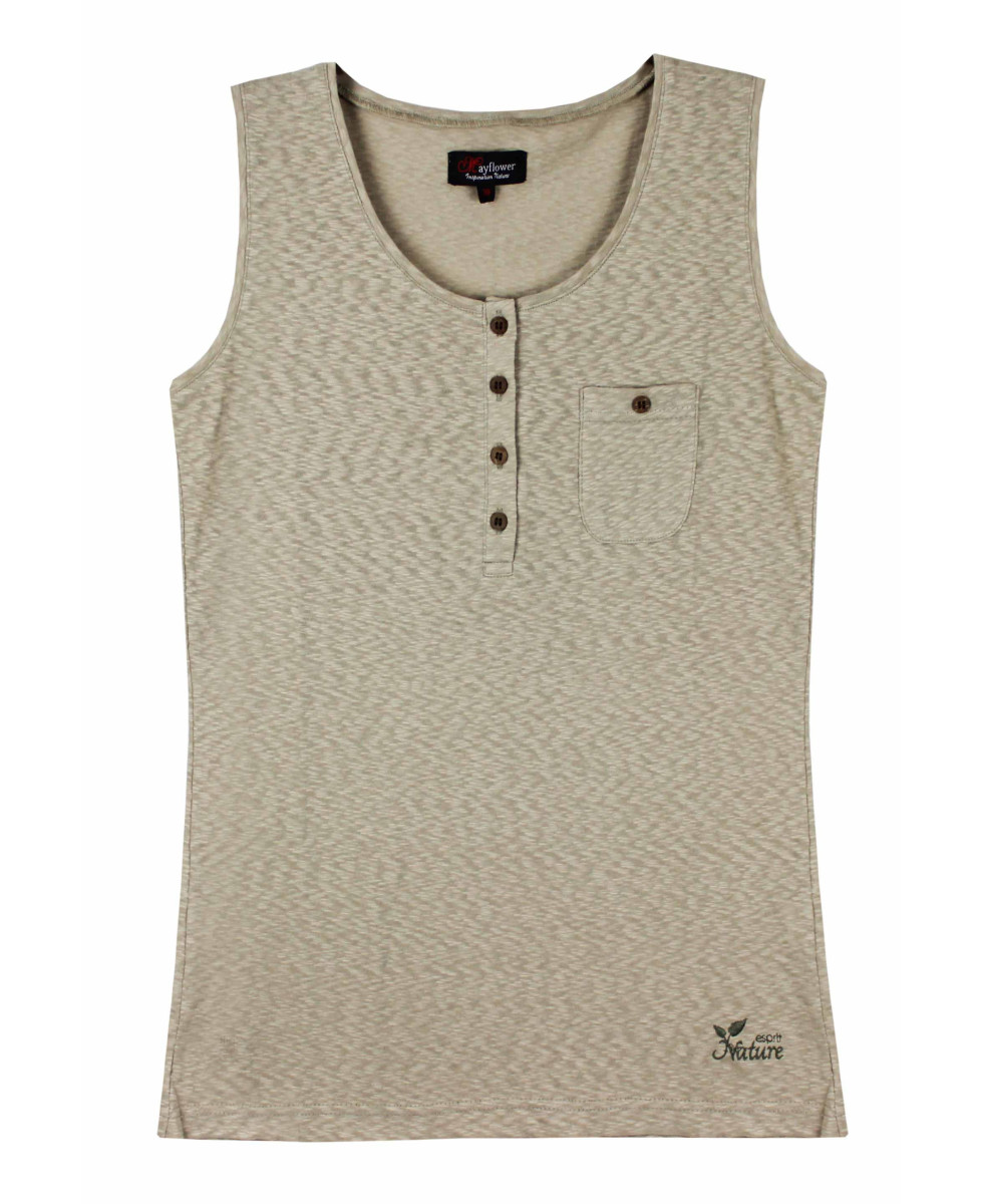 Débardeur beige coton femme – Patte boutonnée, boutons coconut