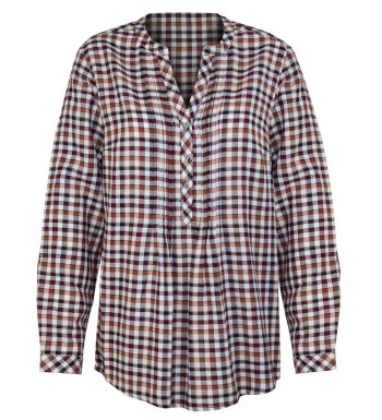 Tunique flanelle coton carreaux moutarde/bordeaux – Manches 3-en-1