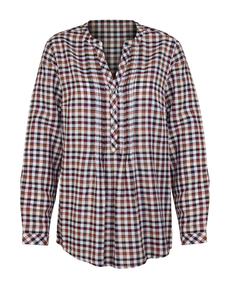 Tunique flanelle coton carreaux moutarde/bordeaux – Manches 3-en-1