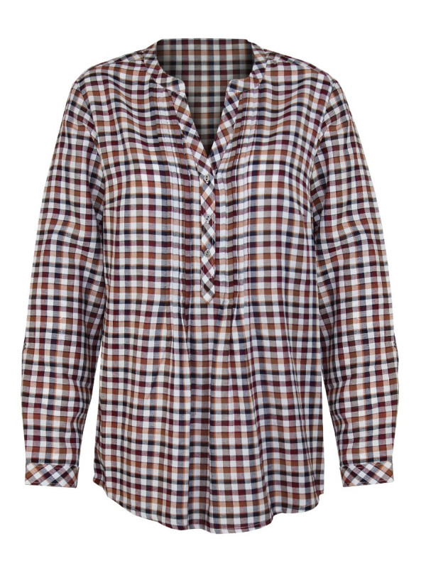 Tunique flanelle coton carreaux moutarde/bordeaux – Manches 3-en-1