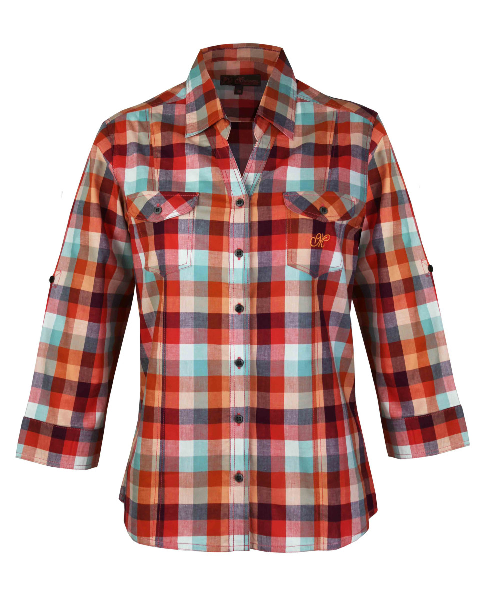 Chemisier orange coton femme – Manches 3/4, poches, fantaisie