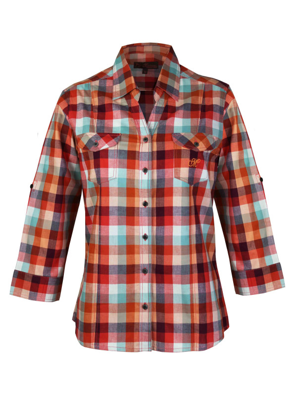 Chemisier orange coton femme – Manches 3/4, poches, fantaisie