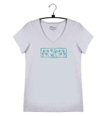Tee-shirt blanc/bleu LUCINDA3 col rond sérigraphie nature