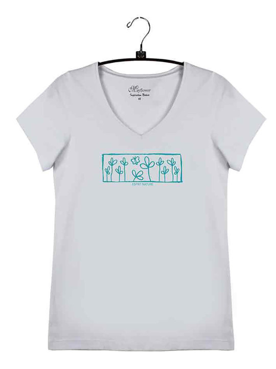 Tee-shirt blanc/bleu LUCINDA3 col rond sérigraphie nature