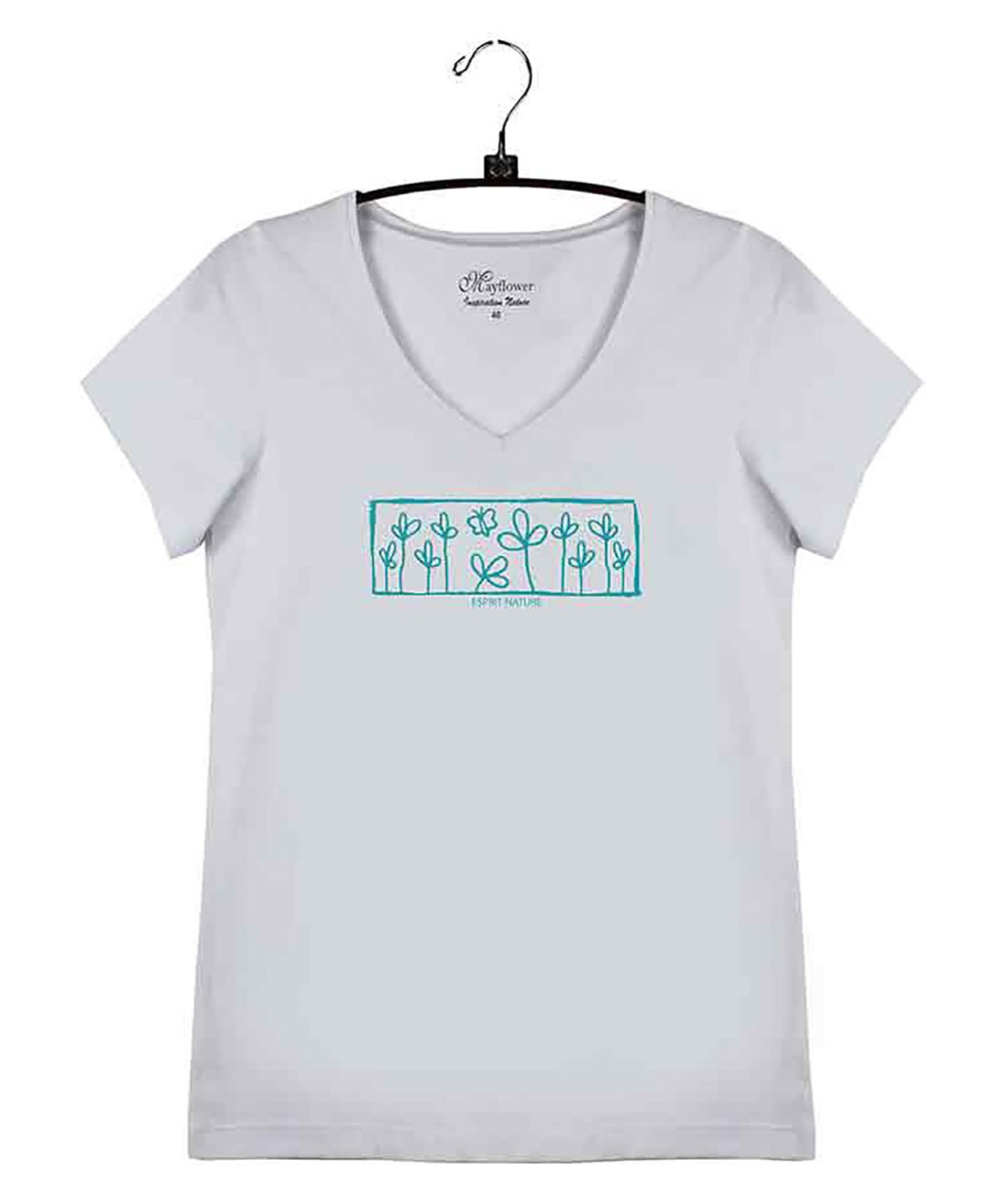 Tee-shirt blanc/bleu LUCINDA3 col rond sérigraphie nature