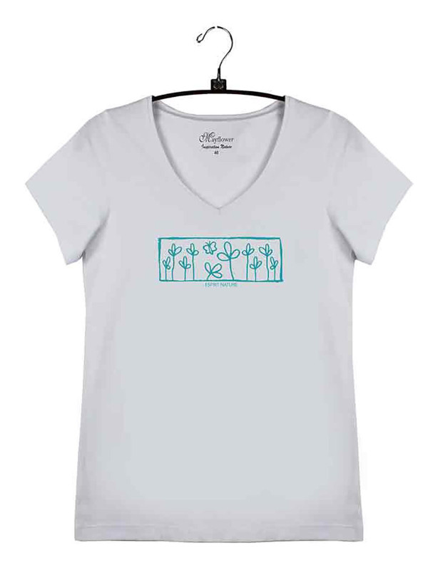 Tee-shirt blanc/bleu LUCINDA3 col rond sérigraphie nature