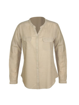 Chemisier beige coton femme – Manches longues, poches à rabat