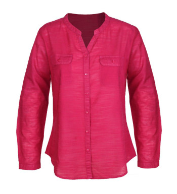 Chemisier fushia coton femme – Manches longues, poches à rabat
