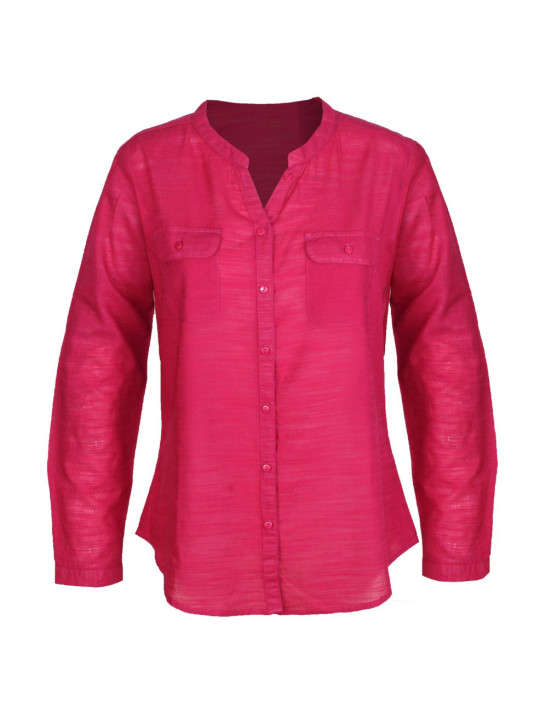 Chemisier fushia coton femme – Manches longues, poches à rabat