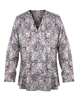 Chemisier patchwork coton femme marine/rouge – Col rond, boutons