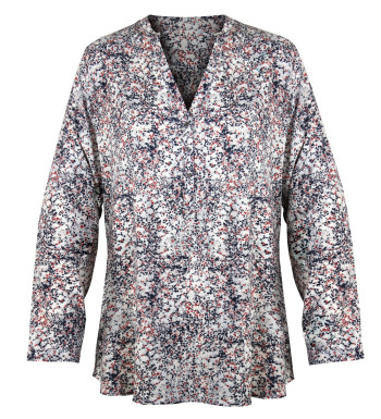 Chemisier patchwork coton femme marine/rouge – Col rond, boutons