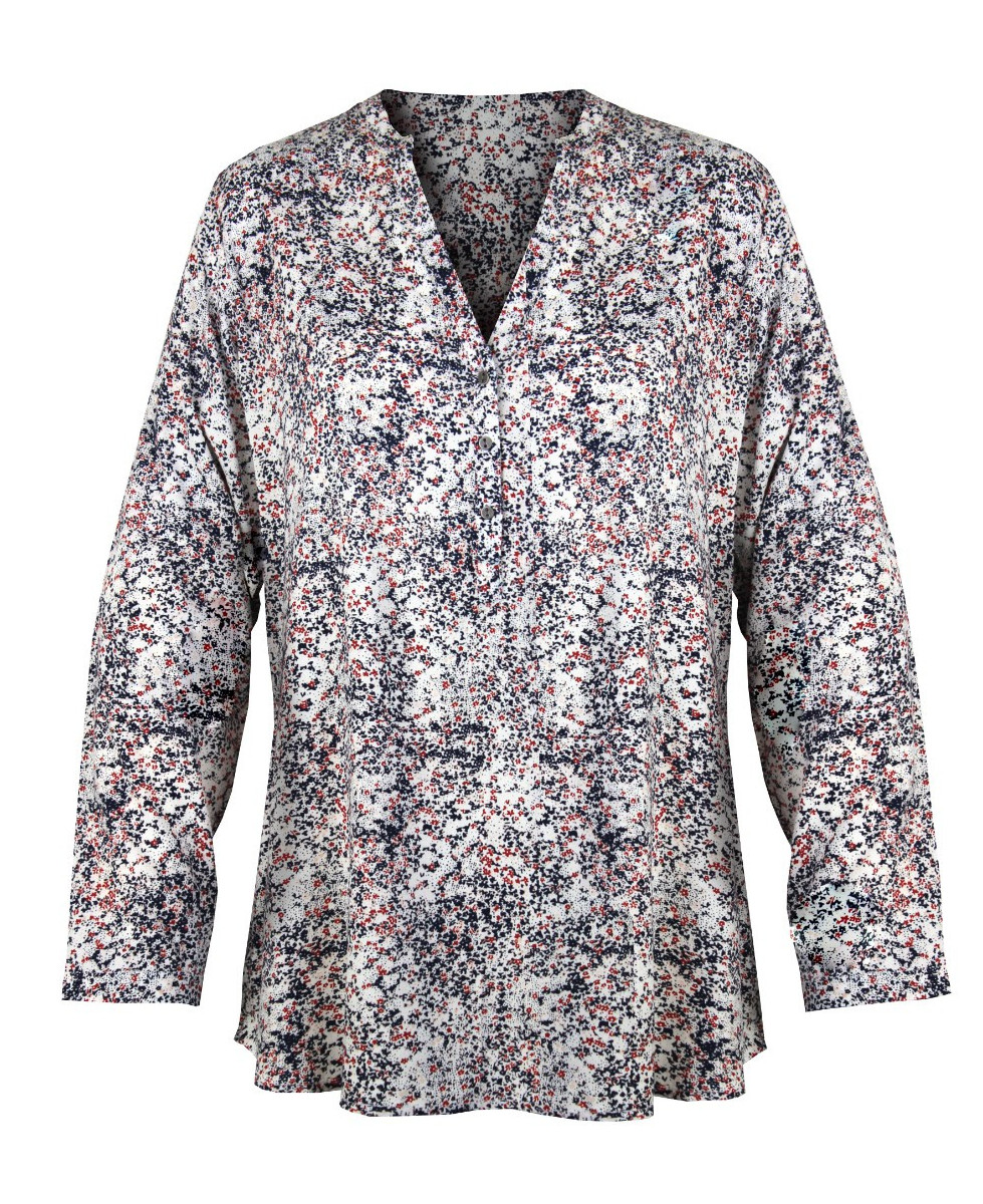 Chemisier patchwork coton femme marine/rouge – Col rond, boutons