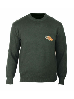 Pull Homme LEDERTYS LY0700B – Ras du Cou Kaki Broderie Bécasse