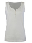 Débardeur blanc coton flammé – Col rond ouvert, boutons nacre