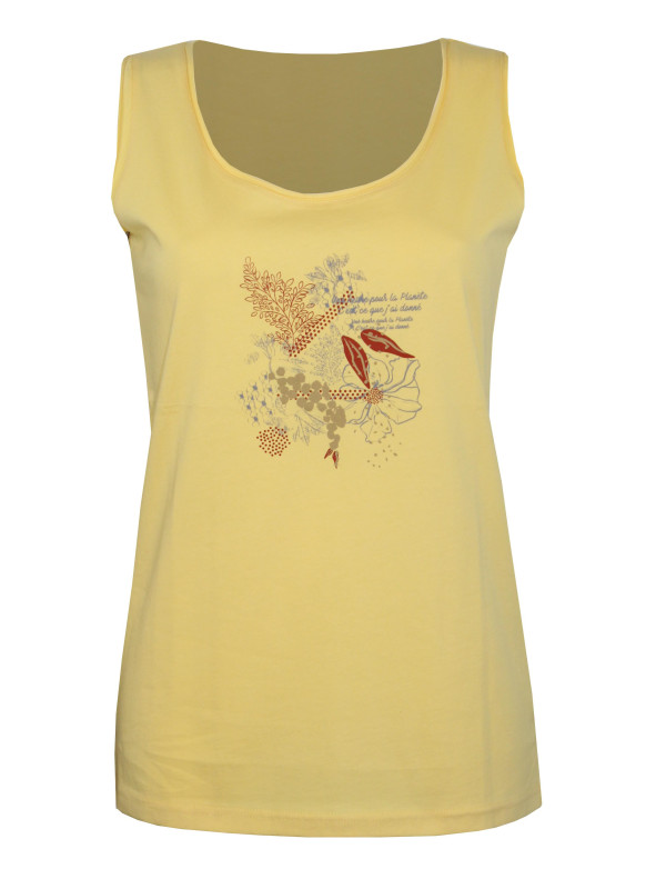 Débardeur jaune femme coton – Sérigraphie, col rond