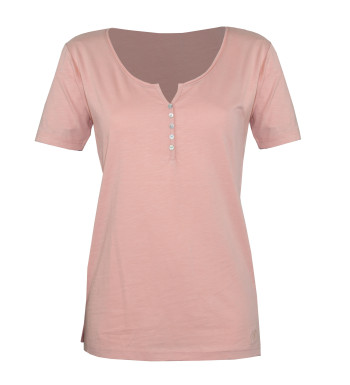 Tee-shirt rose M3102A coton flammé col rond boutons nacre
