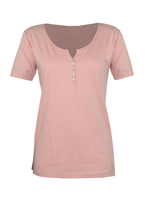Tee-shirt rose M3102A coton flammé col rond boutons nacre