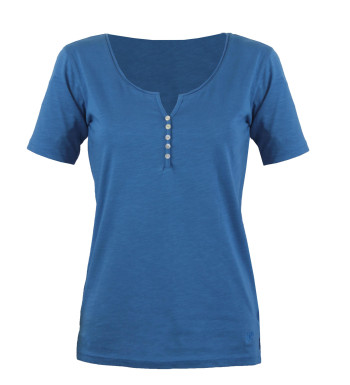 Tee-shirt bleu M3102B coton flammé col rond boutons nacre