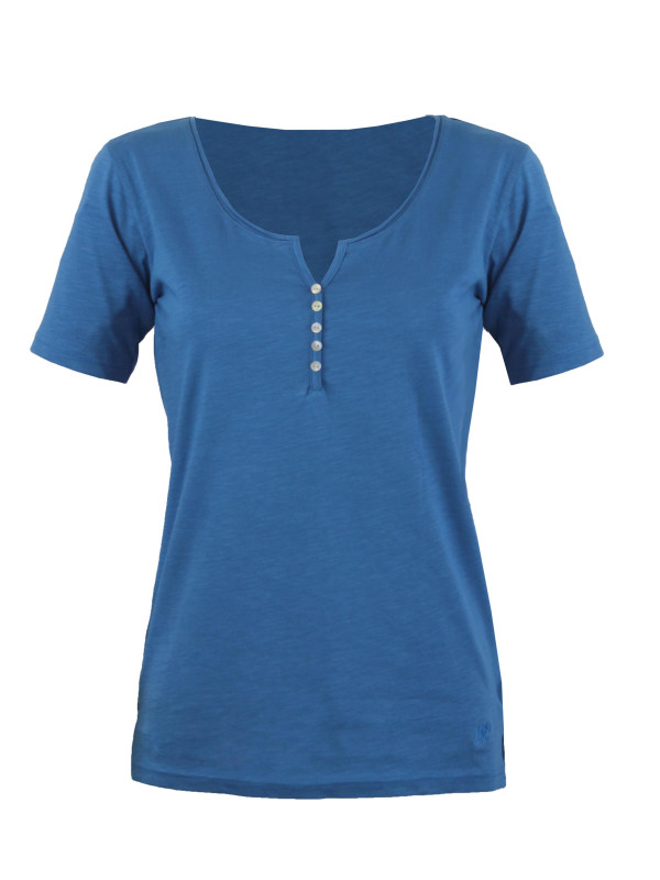 Tee-shirt bleu M3102B coton flammé col rond boutons nacre